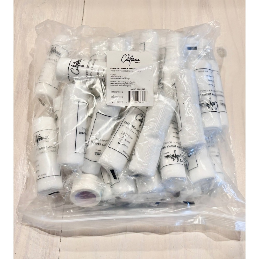 California Basics 36 Pack Gauze Roll Stretch Bandage 4in x 4yd White